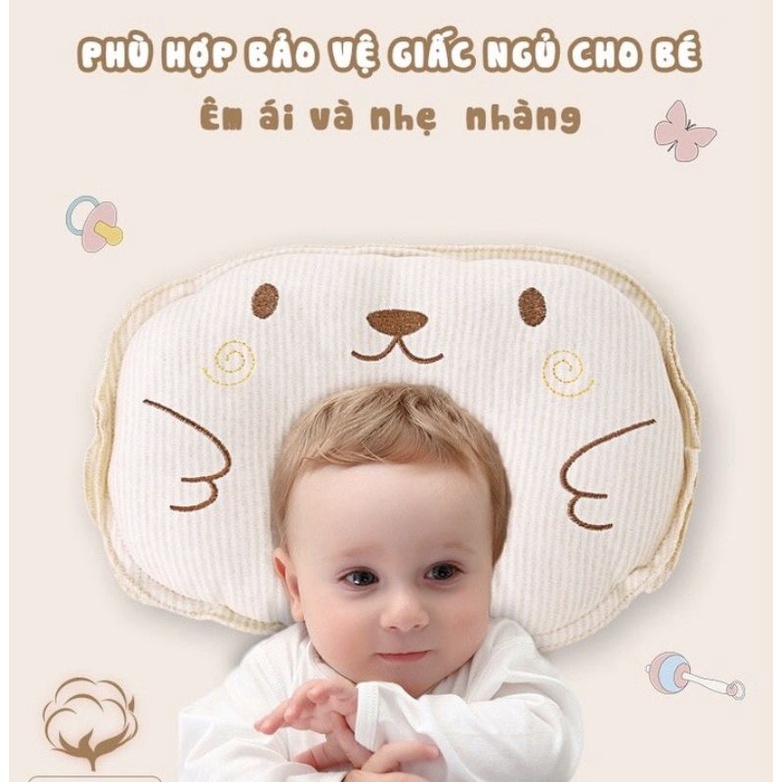 Gối cho bé sơ sinh, gối lõm chống méo đầu hình gấu cho bé
