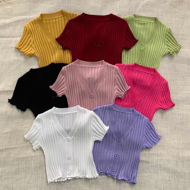 Áo len cộc tay croptop 3 cúc cài hót hit