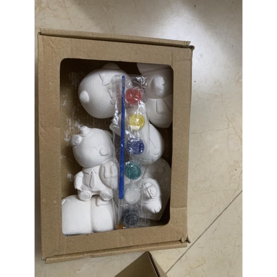 Tượng Tô Màu, Thạch Cao Cho Bé Combo 6 hoặc 8 Tượng Kèm Cọ Vẽ, Hộp Màu