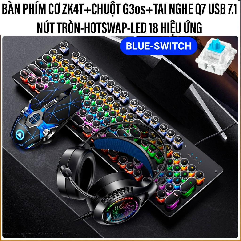 COMBO Bàn Phím Cơ Chuột Tai Nghe YINOIAO ZK4T+G3os+Q7 LED 18 Hiệu Ứng Hotswap Kết Nối Có Dây Qua Cổng USB Máy TínhLaptop