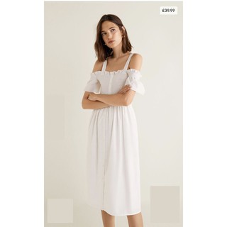 Đầm Zara trắng bẹt vai