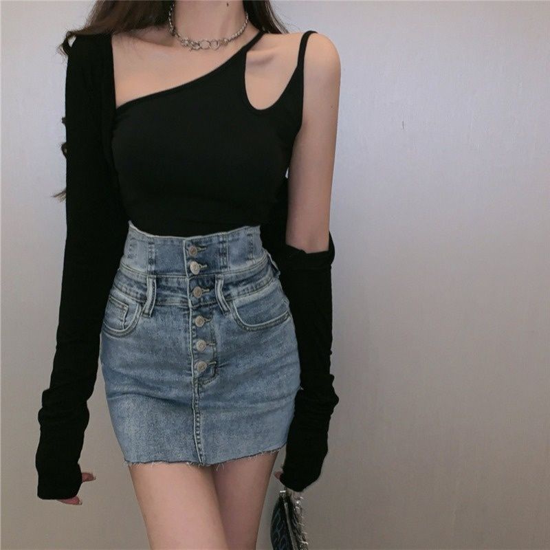 Chân váy jean Chữ A Lưng Cao Plus Size