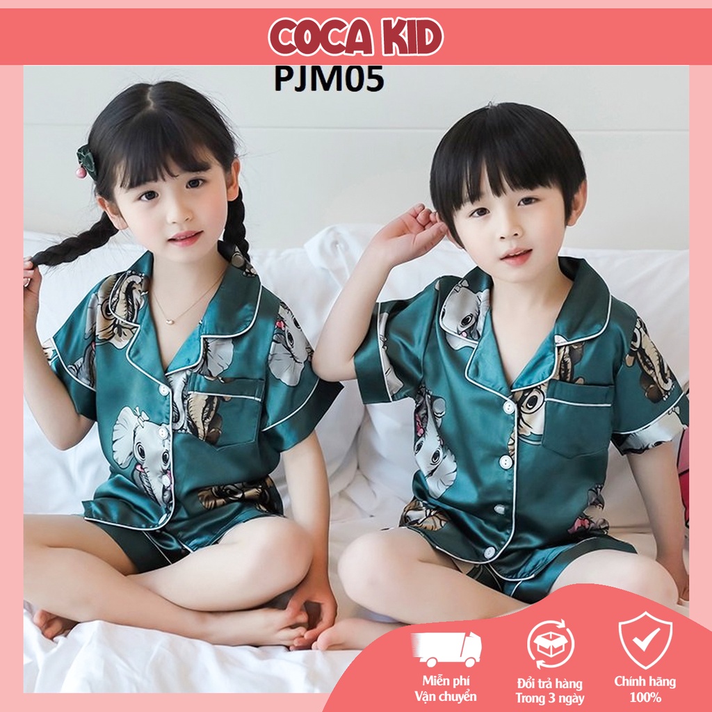 Đồ Ngủ Ngắn Tay Cho Bé, Bộ Pijama Ngắn Tay Bé Trai, Bộ Pijama Cho Bé Gái Chất Lụa In Hình Cực Yêu Cho Bé Từ 8kg - 39kg