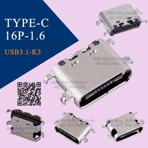 Cổng USB 3.1 TYPE-C dùng cho sạc nhanh, chân cắm điện thoại loại 6 pin
