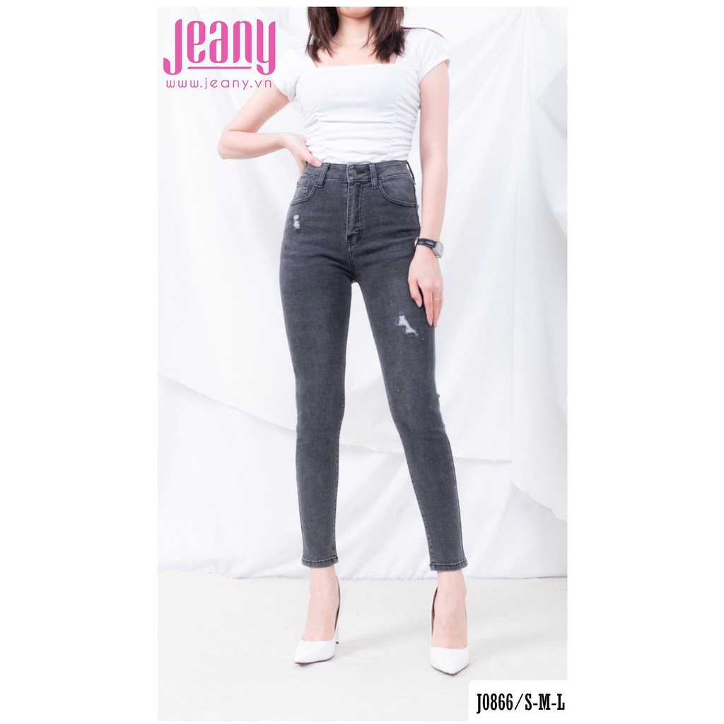 Quần Jean Skinny Lưng Cao Màu Xám Đen J0866 - Jeany