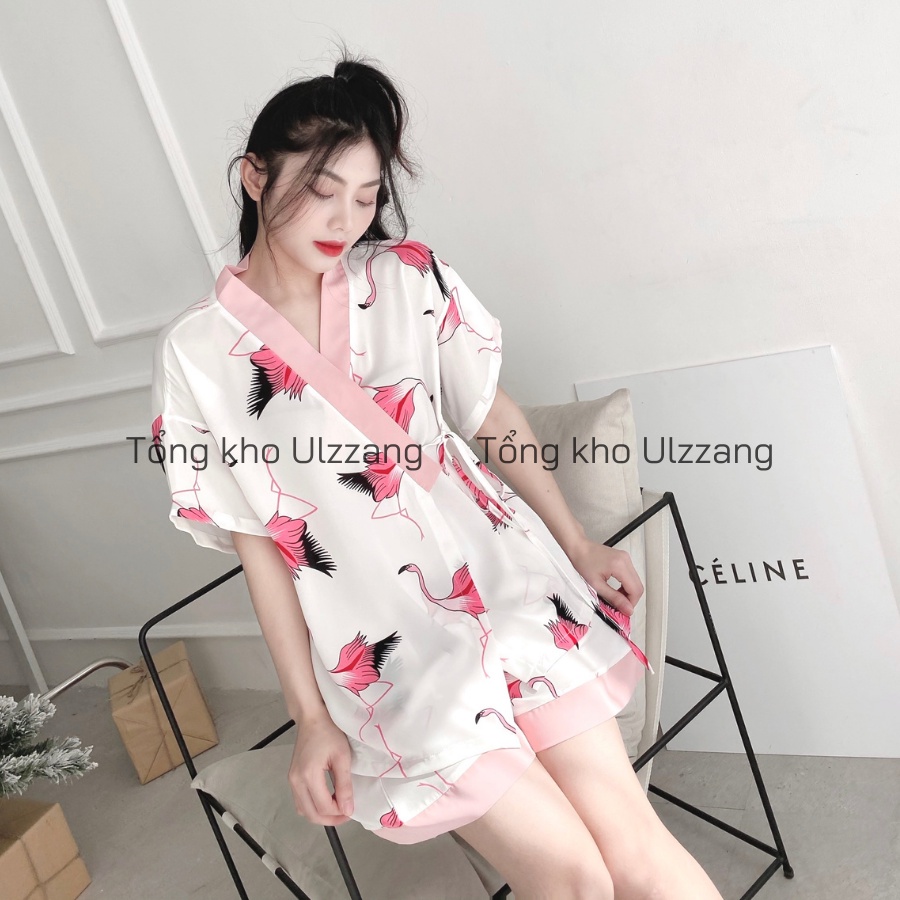 Bộ ngủ kimono lụa đồ ngủ nữ cute chất lụa mềm mát không nhăn