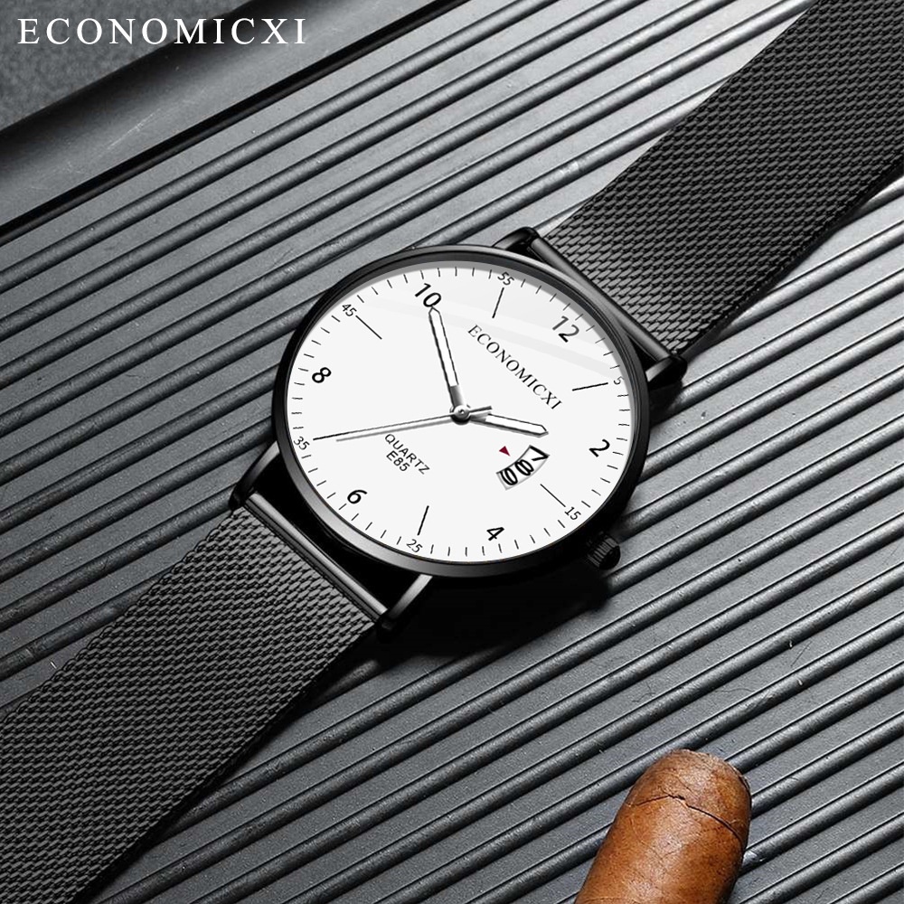 Đồng hồ nam GENEVA dây thép lưới đen chạy lịch ngày cao cấp - Đẳng cấp doanh nhân | BigBuy360 - bigbuy360.vn