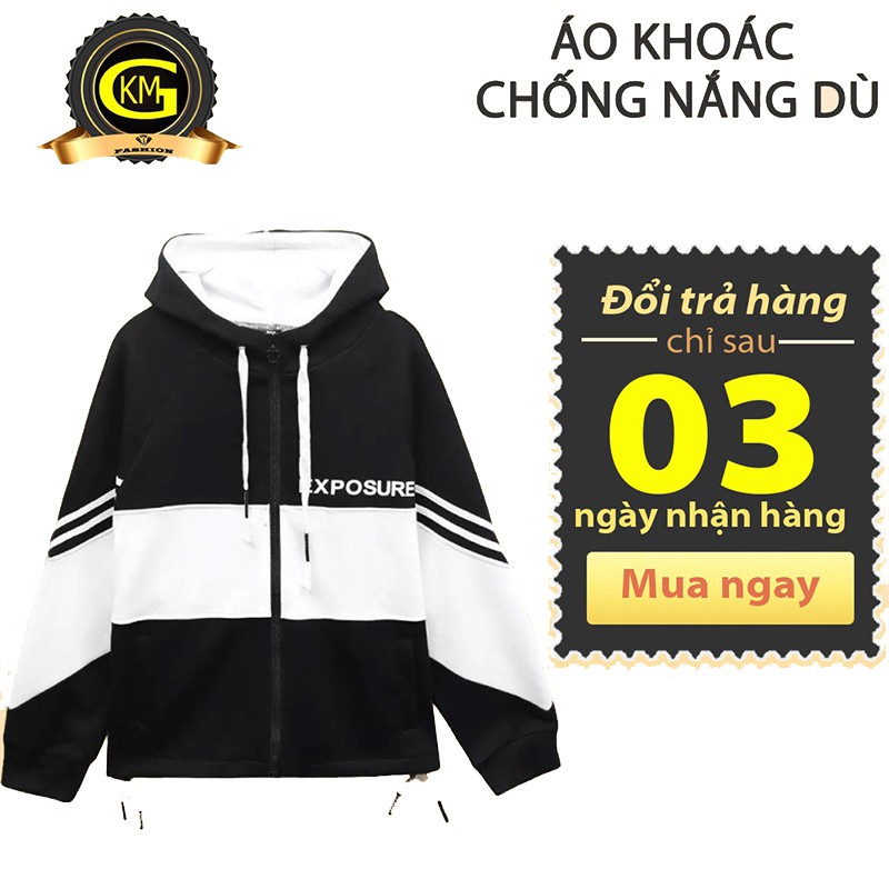 Áo khoác chống nắng Exposure chất vải dù màu đen trắng
