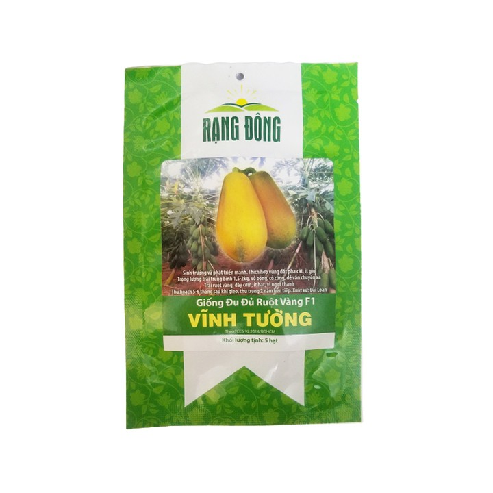 Hạt giống đu đủ ruột vàng F1 Vĩnh Tường Rạng Đông gói 5 hạt cây sinh trưởng mạnh, thịt dày, vị ngọt thanh