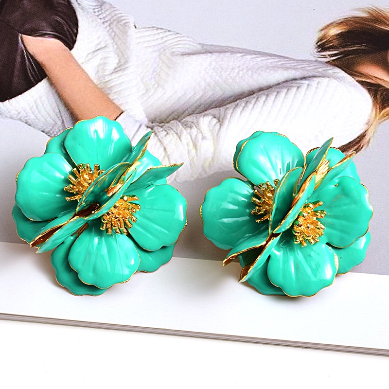 Khuyên tai Pinkdudu PD855 hợp kim hình hoa nhiều màu sắc thời trang