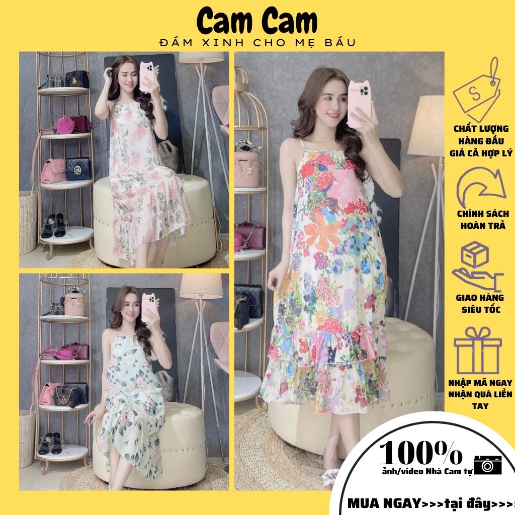 Đầm maxi 2 dây, maxi, bầu bí bon chen, chất voan 2 lớp sang chảnh 3 màu cực xinh