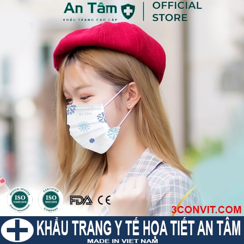 Hộp 50 chiếc khẩu trang y tế kháng khuẩn cao cấp in họa tiết An Tâm