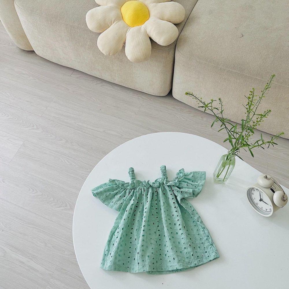 Áo cánh tiên chun cách điệu cho bé gái chất thô mềm,họa tiết hoa lỗ lạ mắt Shushibaby