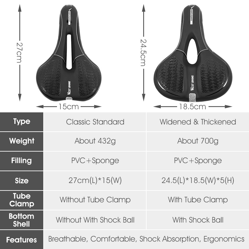Yên xe đạp leo núi WEST BIKING PVC mềm mại chống thấm nước có lỗ thép thoáng khí tiện lợi