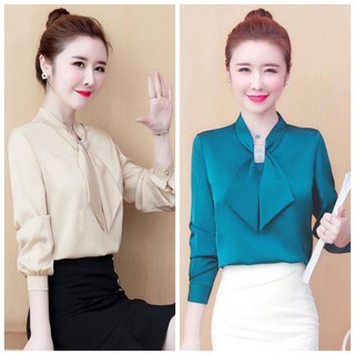 Áo Kiểu Sơ Mi Nữ Phi Lụa Cổ Đính Hạt BY6362