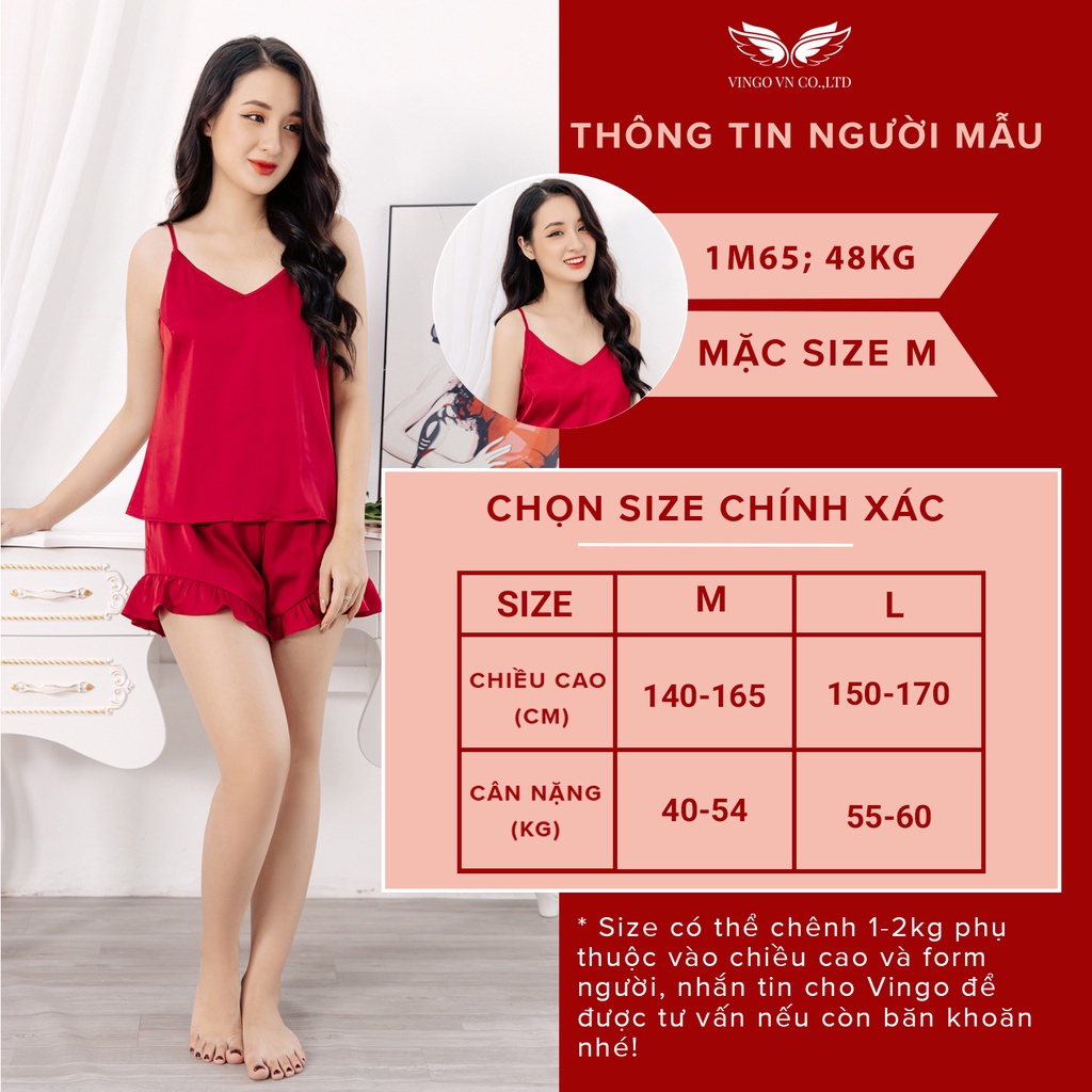 Đồ Bộ Nữ Mặc Ngủ Ở Nhà VINGO pyjama Lụa Pháp Trơn Cao Cấp Áo 2 Dây Quần Cộc Dáng Xòe Nữ Tính Mùa Hè Thoáng Mát N248 VNGO