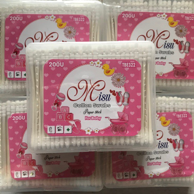 Tăm bông vệ sinh tai , mũi  trẻ em lõi giấy misu 200 que