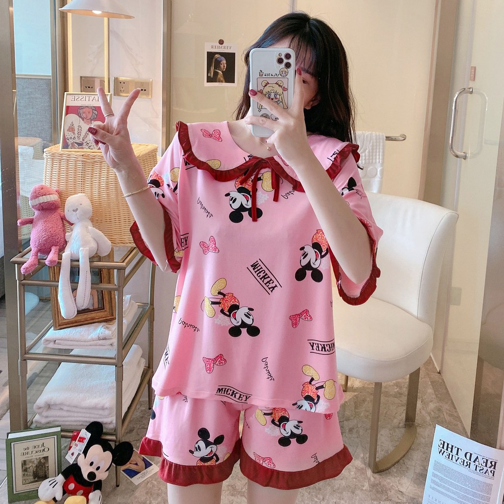 Bộ Đồ Ngủ Pijama Hoạt Hình Phối Nơ Cực Xinh Đáng Yêu Cute Cho Mùa Hè BN24