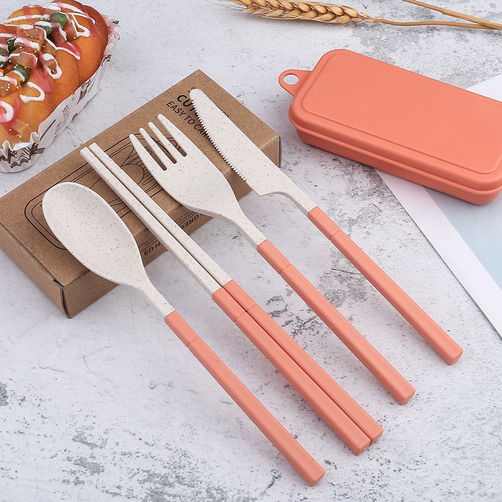 Bộ Dao Kéo Bằng Rơm Lúa Mì 4 Mảnh Gấp Dao Kéo Bằng Rơm Lúa Mì, Nĩa, Thìa, Đũa Dao Kéo Cầm Tay Thân Thiện Với Môi Trường Bộ Đồ Ăn, Dao, Đũa, Thìa, Nĩa