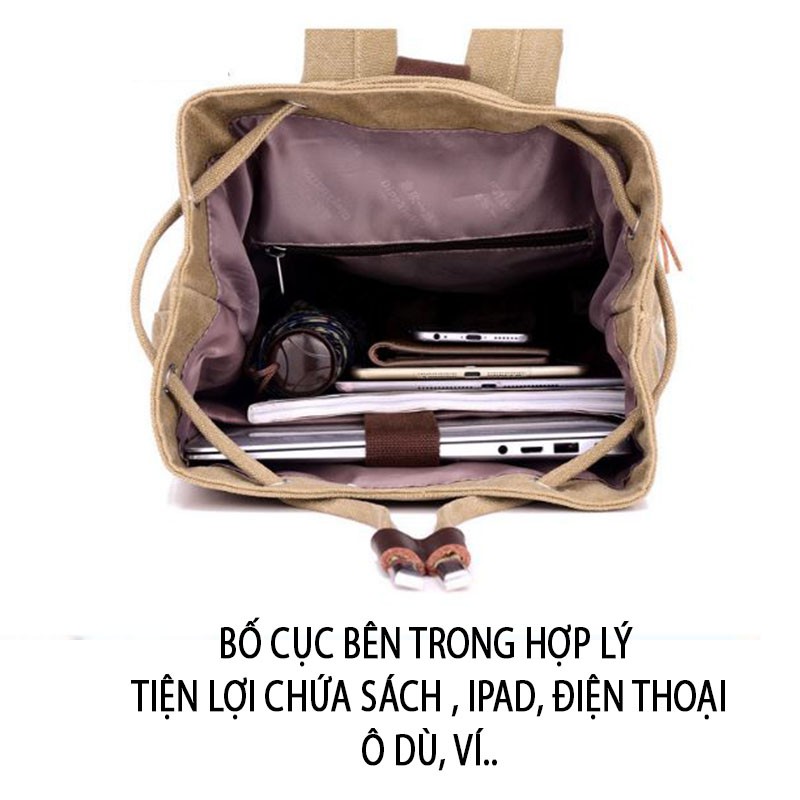 Balo vải bố cao cấp bền đẹp chứa laptop ipad sách đi học-Balo canvas-Tuxa