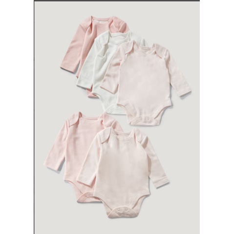 Set 5 bodychip dài tay hồng trắng trơn Matalan UK