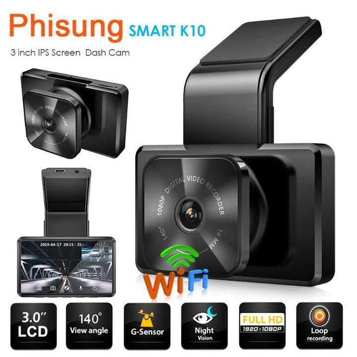 Camera hành trình gắn kính lái ô tô Phisung K10, màn hình LCD IPS 3 inch, tích hợp camera sau và Wifi | BigBuy360 - bigbuy360.vn