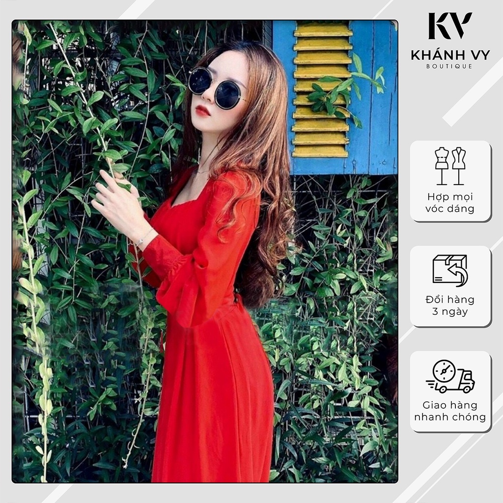 Váy Maxi Voan Nhún Ngực Tay Dài Đi Biển Sang Chảnh, Tiểu Thư - Khánh Vy Boutique