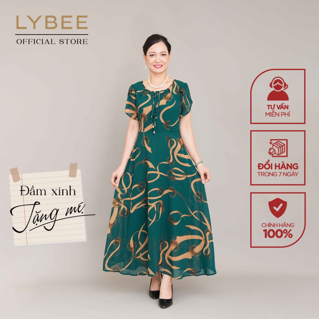 Đầm trung niên sang trọng cho mẹ LYBEE chất voan tơ thoáng mát thiết kế cao cấp LV760 màu sắc thời thượng
