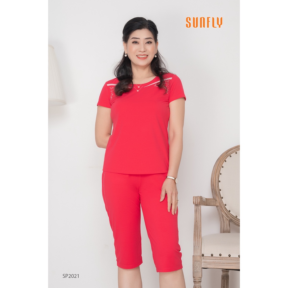 Bộ Đồ Mặc Nhà Nữ Cotton Sunfly Áo Cộc Quần Ngố Sp2021