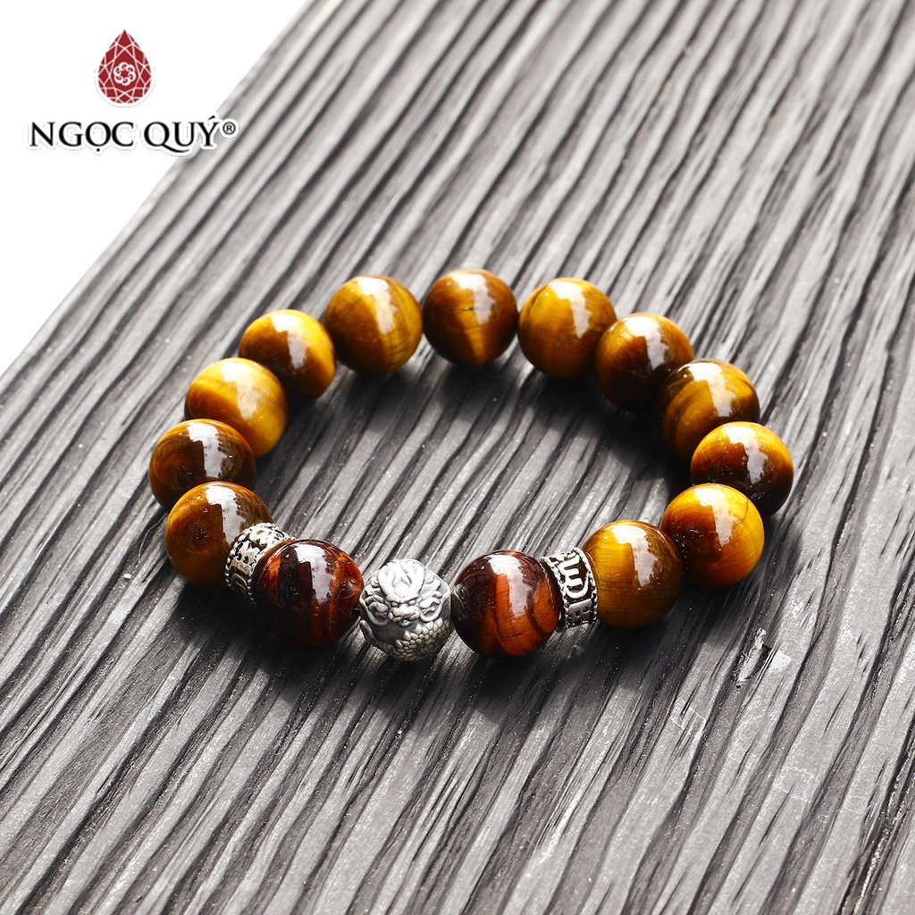 Vòng đá TA mắt hổ phối charm rồng bạc - Ngọc Quý