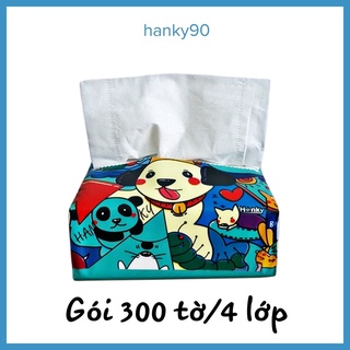 Gói 300 tờ giấy ăn gấu hoạt hình HANKY siêu dai siêu mịn