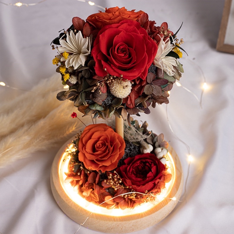 [ Sẵn màu hồng ]  Quà tặng sinh nhật - Trụ thuỷ tinh hoa hồng vĩnh cửu