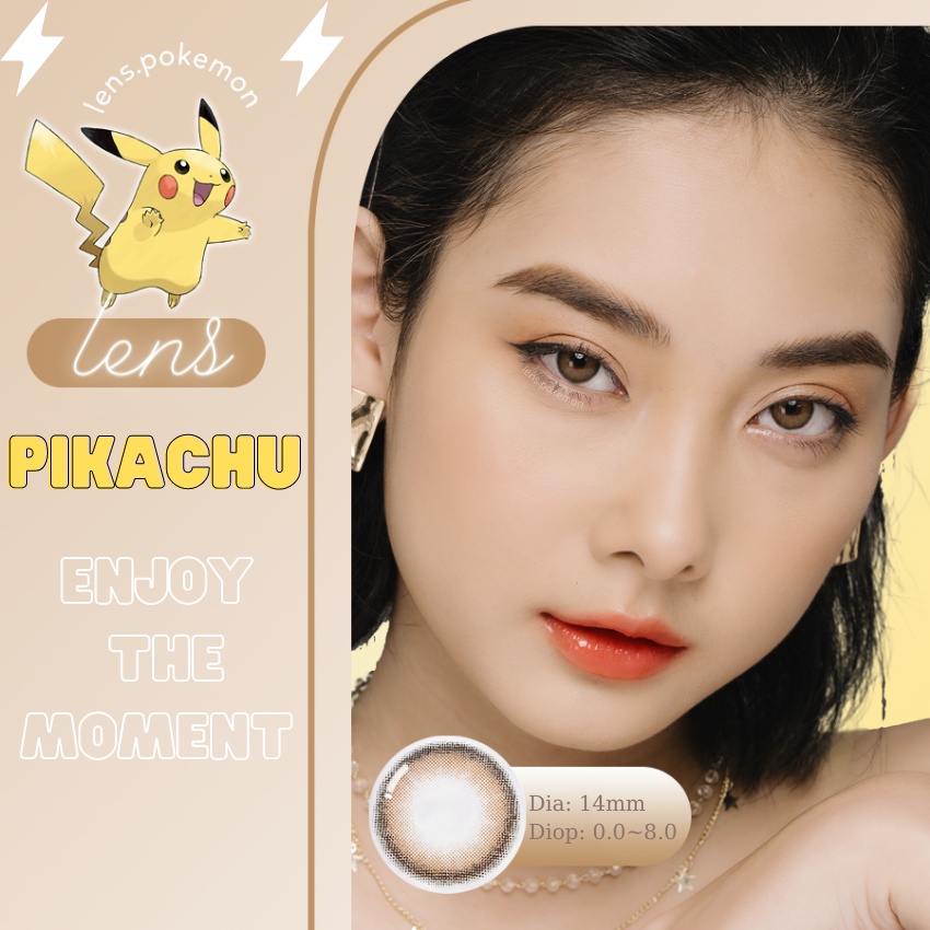 Kính áp tròng Pokemon | lens cận thời trang màu nâu tây PIKACHU BROWN. giãn tròng tự nhiên, sử dụng 6 tháng .