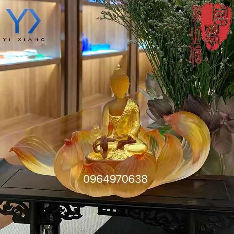 Tượng Dược Sư Lưu Ly dát vàng + Đế sen