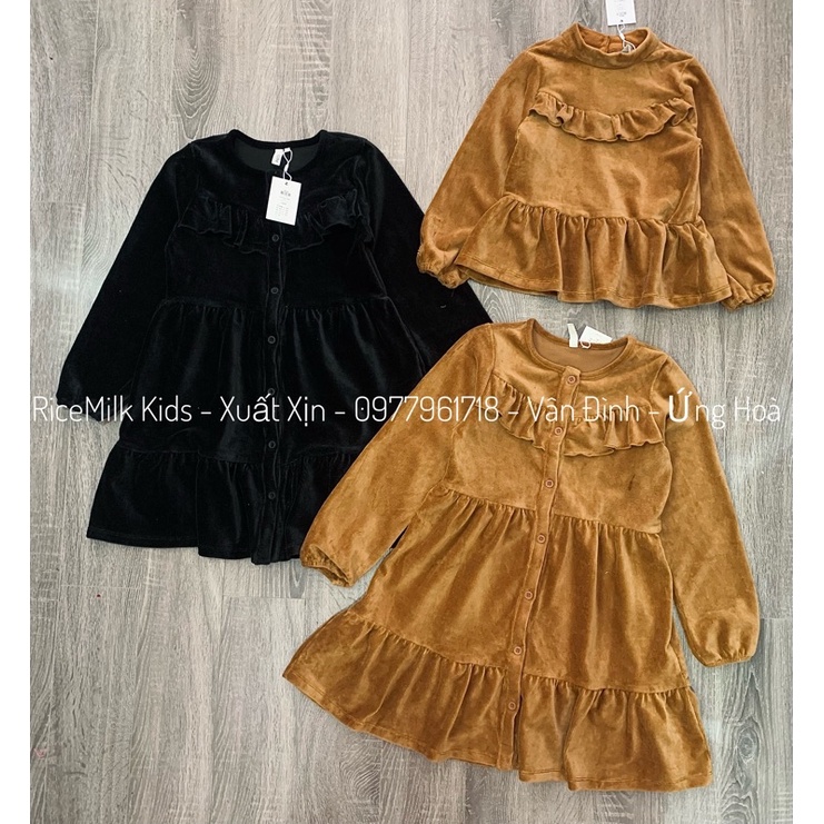 Váy đầm nhung cho mẹ và bé diềm bèo xuất dư xịn