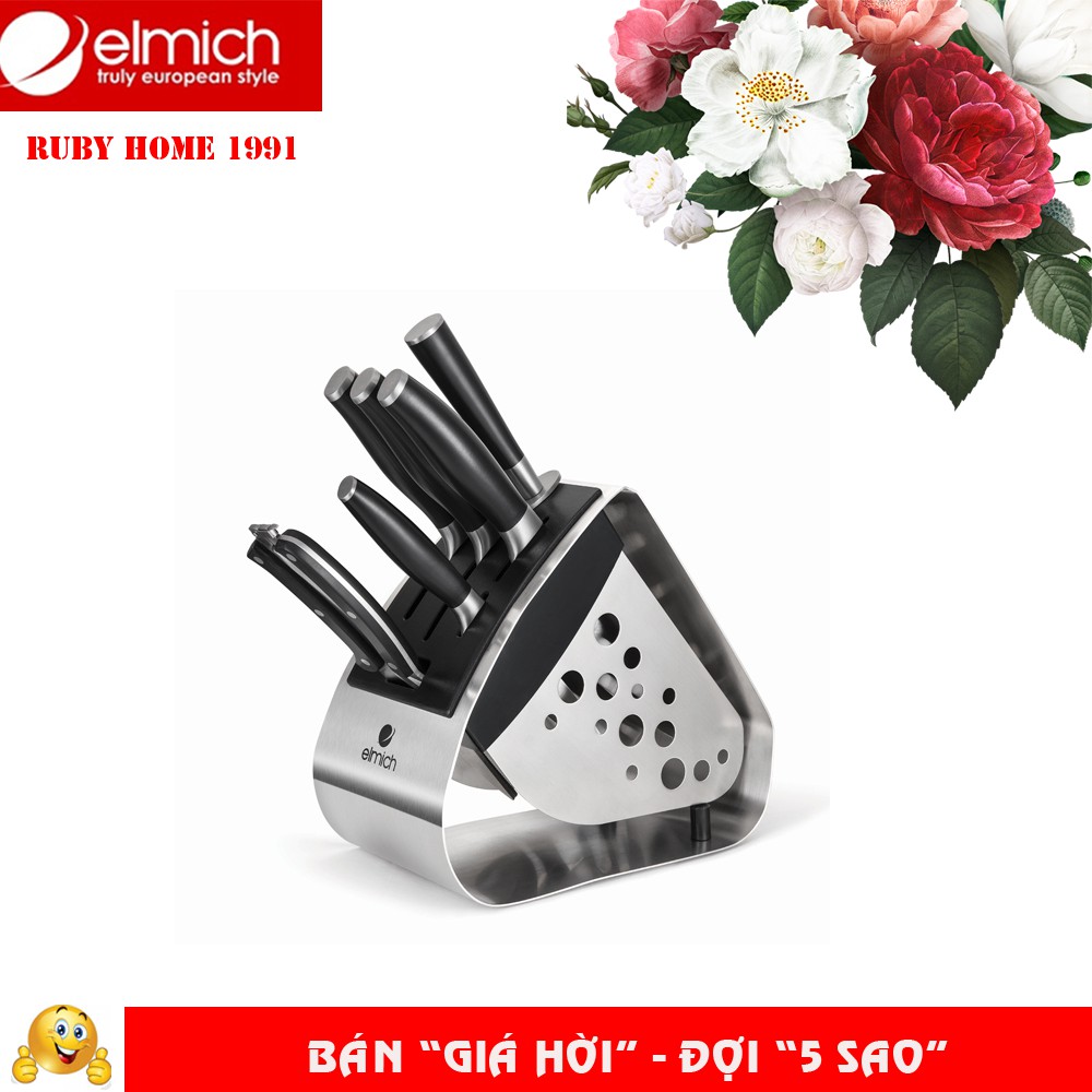 Bộ dao inox ELMICH 7 món (4 dao, 1 kéo, 1 thanh mài dao, 1 giá để dao) EL3955