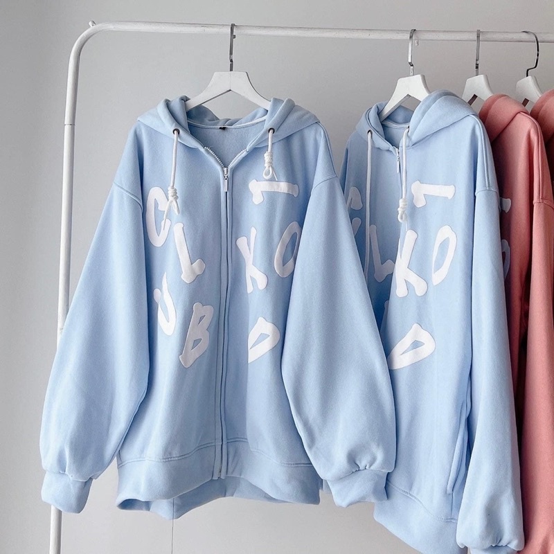 (có sẵn) Áo khoác dây kéo nỉ lót bông chữ in nổi Club unisex (nam nữ mặc được)