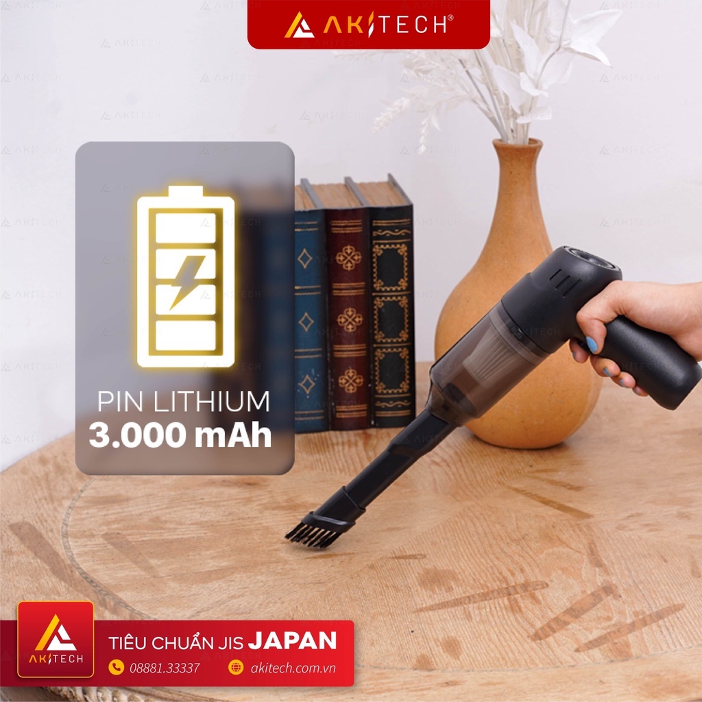 Máy hút bụi cầm tay không dây mini AKI VACUUM hút bụi xe hơi, ô tô, giường, nệm, sofa, lực hút 6000PA