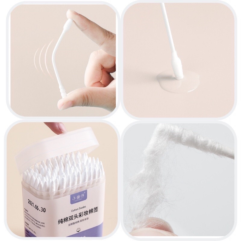 Hộp 200 Chiếc Tăm Bông Ngoáy Tai 2 Đầu Dùng Trang Điểm Make up