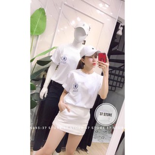 Áo phong cặp cổ tròn in logo bông lúa ( Trắng - Vàng )