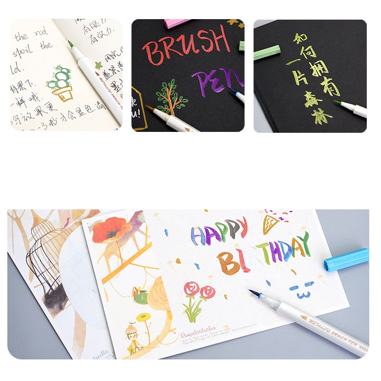 Bút brush viết calligraphy - viết sổ Bullet Journal STA nhiều màu sắc