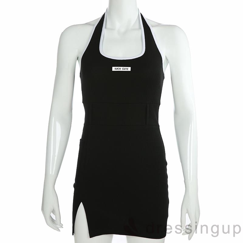 Đầm thun sát nách hoạ tiết chữ in thiết kế quyến rũ cho nữ