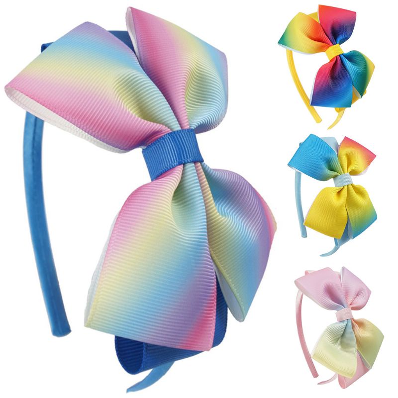 [CH *] Băng Đô Nơ Cài Tóc Bằng Satin Hai Lớp Màu Cầu Vồng Ngọt Ngào Dành Cho Bé Gái