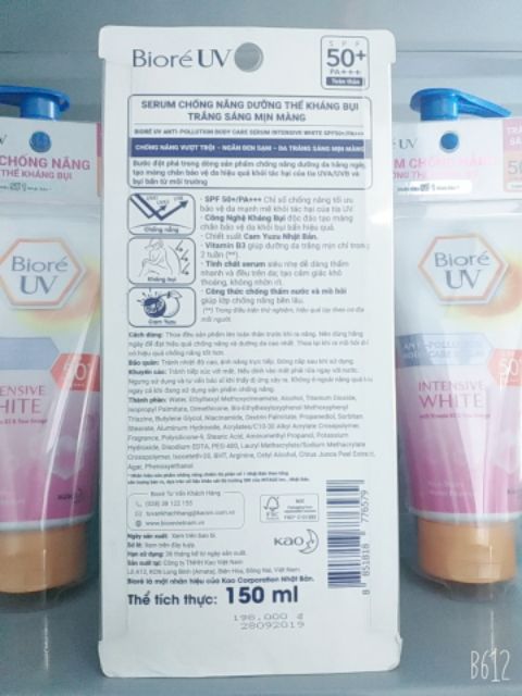 (150ml) Serum Chống Nắng Body Làm Sáng Da Biore SPF50/PA+++