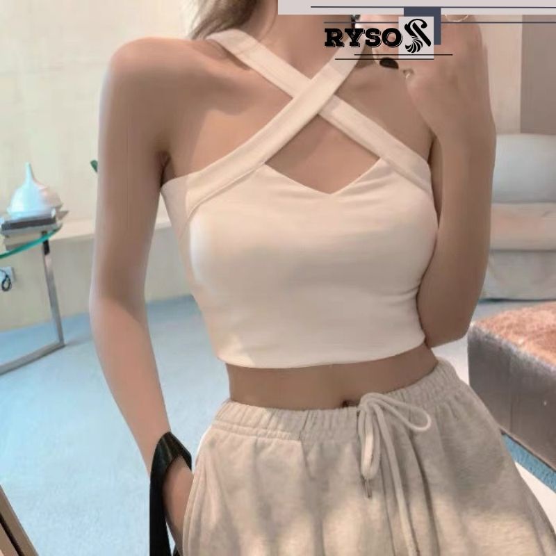 Áo kiểu nữ croptop chất thun mềm mịn cổ yếm siêu xinh