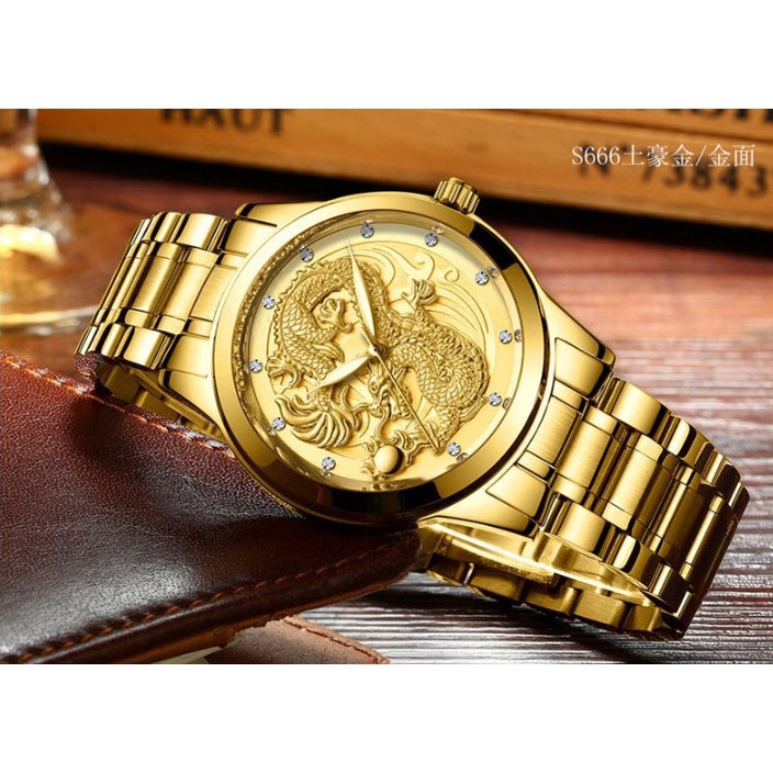 Đồng hồ Nam RỒNG Vàng Chống nước- Fngeen Gold Dragon Tặng Dụng cụ tháo mắt