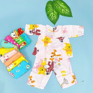 (SIZE 3) Bộ tole lanh (tôn), lanh lụa mặc nhà bé gái tay dài quần dài cổ tròn 7-10kg, bộ bé gái mặc hè, mát mẻ.