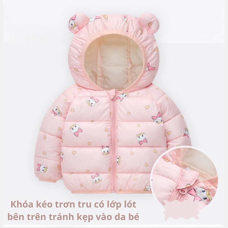 Áo phao tai gấu, áo khoác trẻ em mùa đông họa tiết hoạt hình cho bé trai bé gái mặc đi học đi chơi Xu Xu Kid size 9-20kg