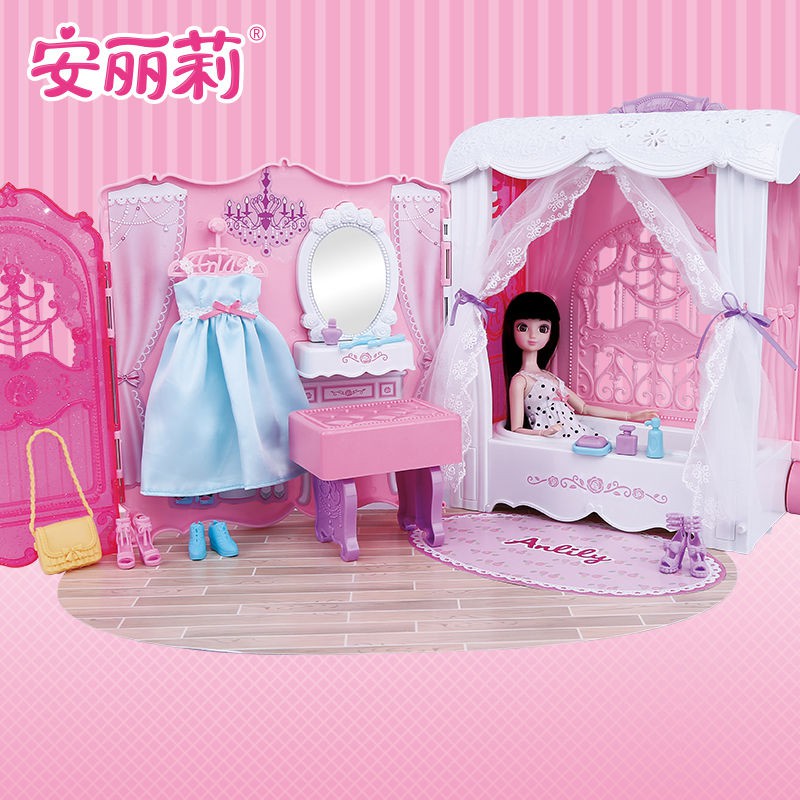 Bộ búp bê Barbie An Lili Phòng ngủ trong mơ Cô gái chơi Nhà công chúa Hộp quà đựng xe đẩy đồ quá khổ