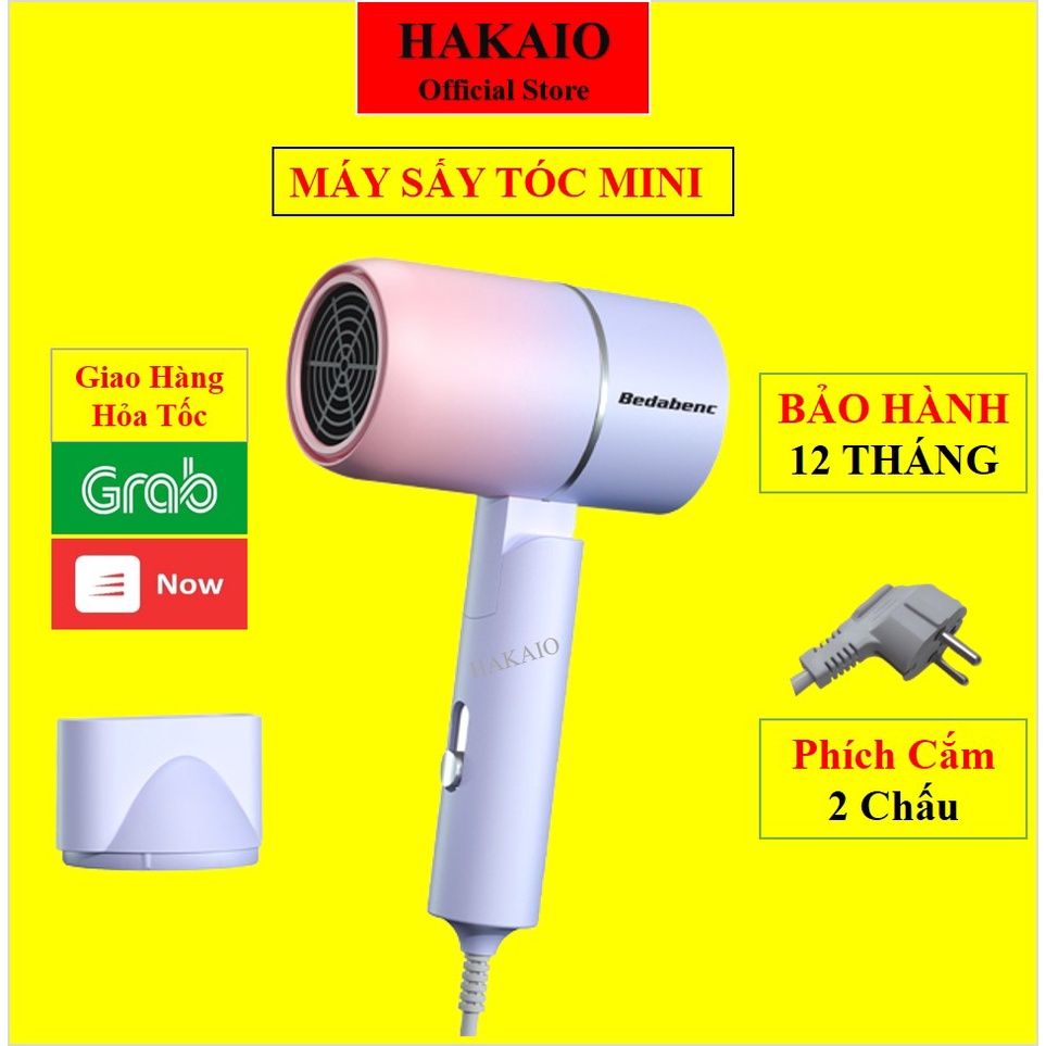 Máy sấy tóc mini Bedabence HAKAIO 1000 W gấp gọn tạo kiểu tóc chuyên nghiệp công suất lớn bảo hành 12 tháng
